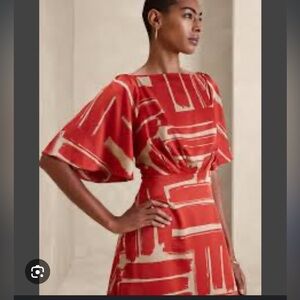 Banana Republic Flutter-Sleeve Knee-Length Dress Red and Beige Dress sold out